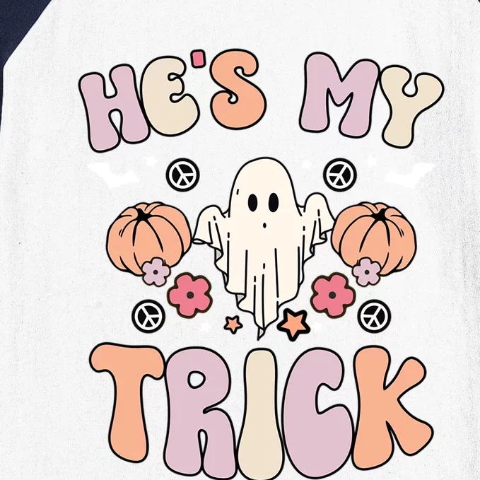 Hes My Trick Shes My Treat Groovy Halloween Ghost Matching Gift Baseball Sleeve Shirt