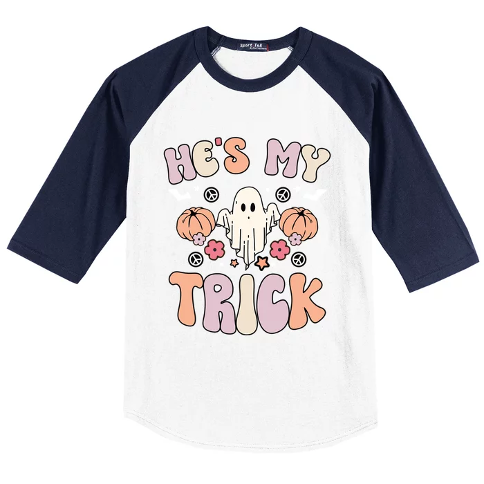 Hes My Trick Shes My Treat Groovy Halloween Ghost Matching Gift Baseball Sleeve Shirt