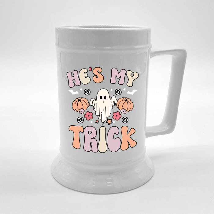 Hes My Trick Shes My Treat Groovy Halloween Ghost Matching Gift Front & Back Beer Stein