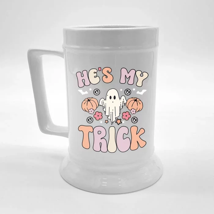 Hes My Trick Shes My Treat Groovy Halloween Ghost Matching Gift Front & Back Beer Stein