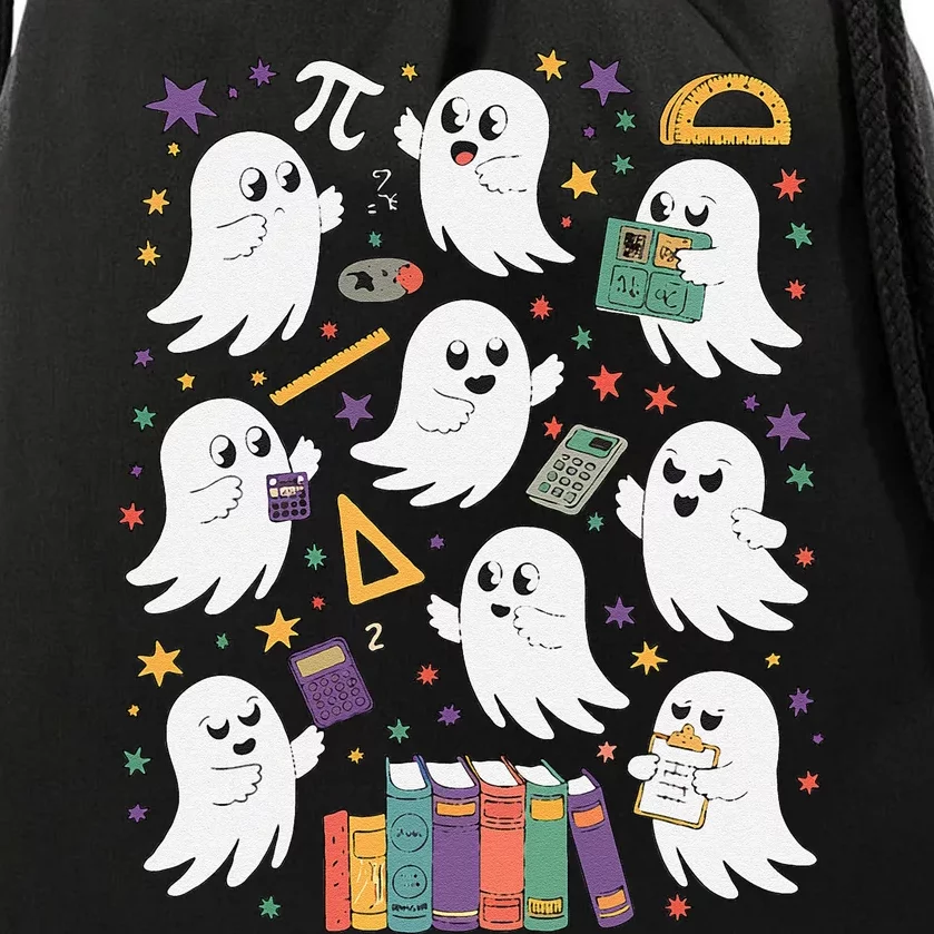 Halloween Math Teacher Ghost Math Teacher Spooky Halloween Gift Drawstring Bag