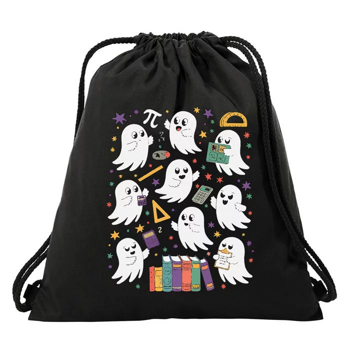 Halloween Math Teacher Ghost Math Teacher Spooky Halloween Gift Drawstring Bag