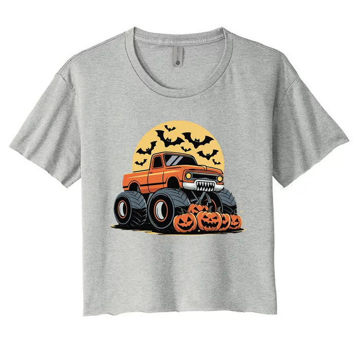 Halloween Monster Truck Pumpkins Gift Women's Crop Top Tee