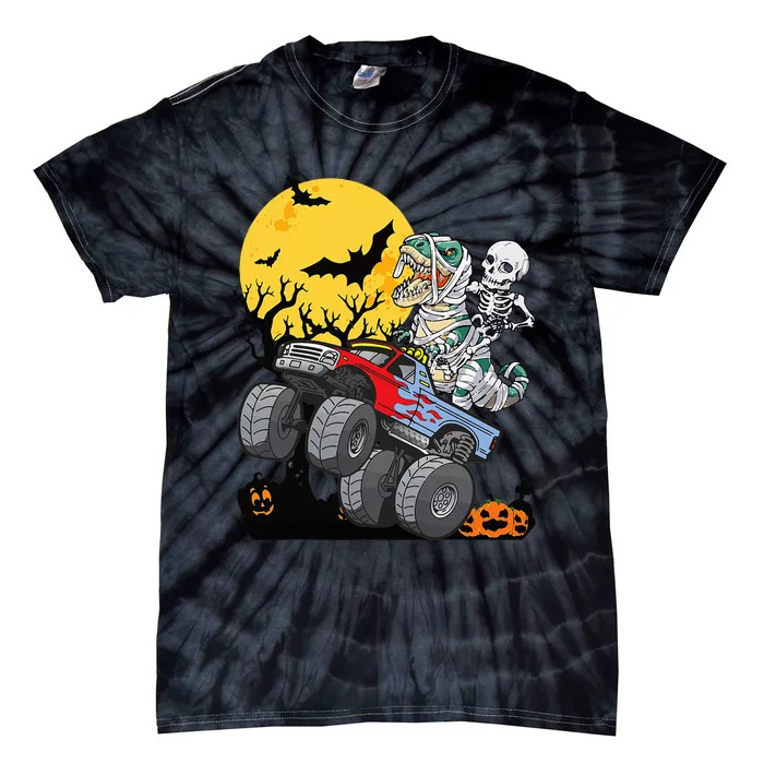 Halloween Monster Truck Pumpkin Mummy Dinosaur T rex Tie-Dye T-Shirt