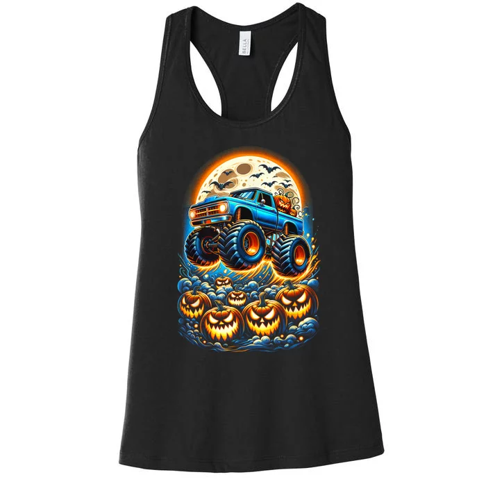 Halloween Monster Truck Jack O Lantern Boy Trick Treat Women's Racerback Tank