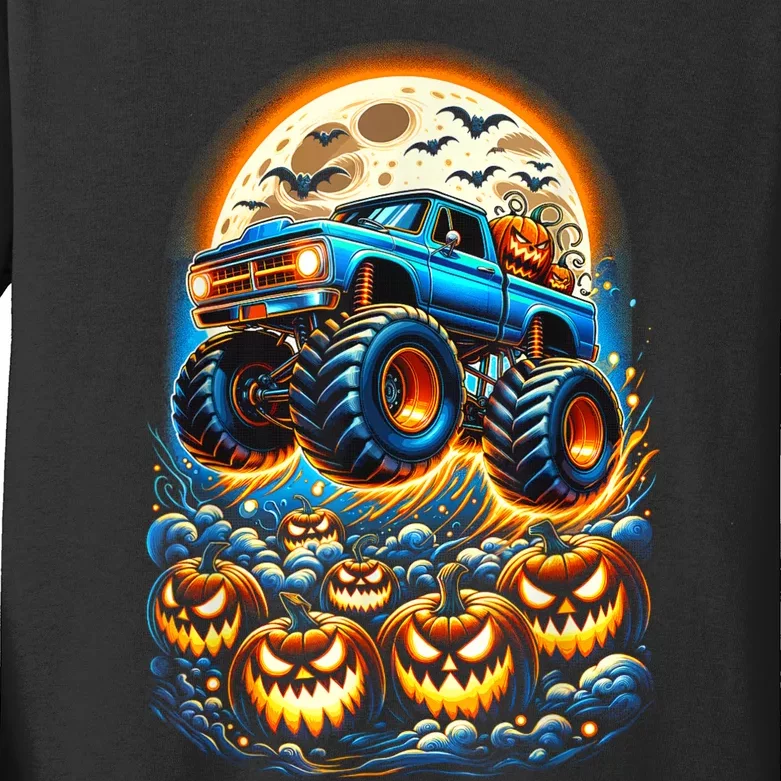 Halloween Monster Truck Jack O Lantern Boy Trick Treat Kids Long Sleeve Shirt