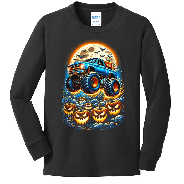 Halloween Monster Truck Jack O Lantern Boy Trick Treat Kids Long Sleeve Shirt