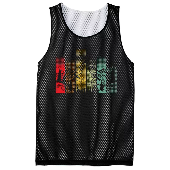 Hiking Mountains Trees Outdoors Nature Wildlife Retro Forest Mesh Reversible Basketball Jersey Tank