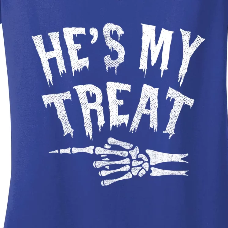 Hes My Treat Funny Halloween Matching Couple Costume Meaningful Gift Women's V-Neck T-Shirt