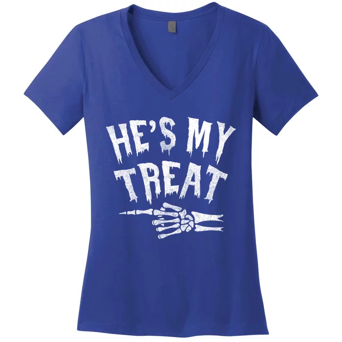 Hes My Treat Funny Halloween Matching Couple Costume Meaningful Gift Women's V-Neck T-Shirt