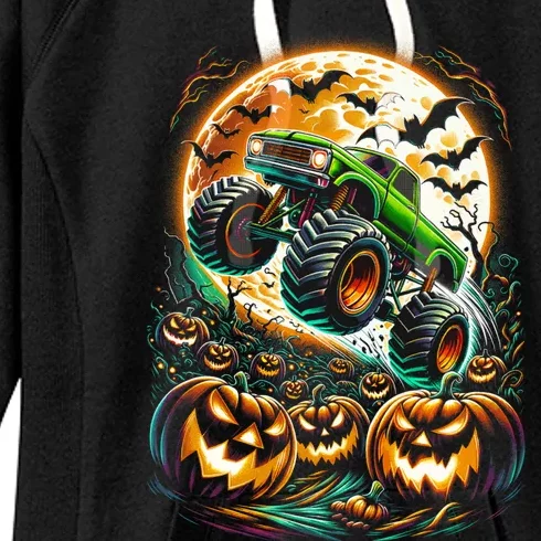 Halloween Monster Truck Jack O Lantern Trick Treat Women's Fleece Hoodie