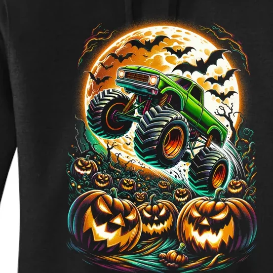 Halloween Monster Truck Jack O Lantern Trick Treat Women's Pullover Hoodie