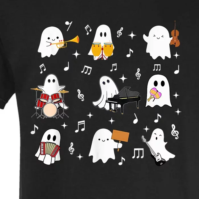 Halloween Music Teacher Ghost Playing Musical Instruments Garment-Dyed Heavyweight T-Shirt