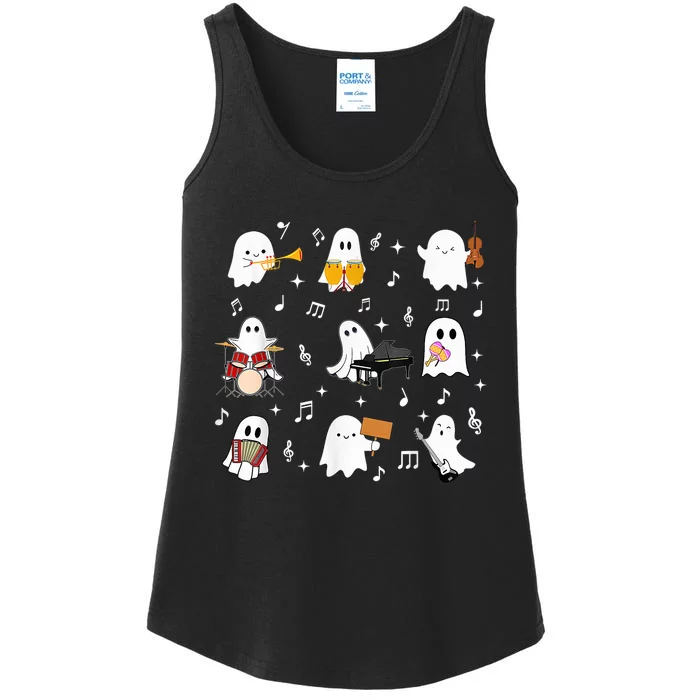 Halloween Music Teacher Ghost Playing Musical Instruments Ladies Essential Tank