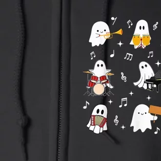 Halloween Music Teacher Ghost Playing Musical Instruments Full Zip Hoodie