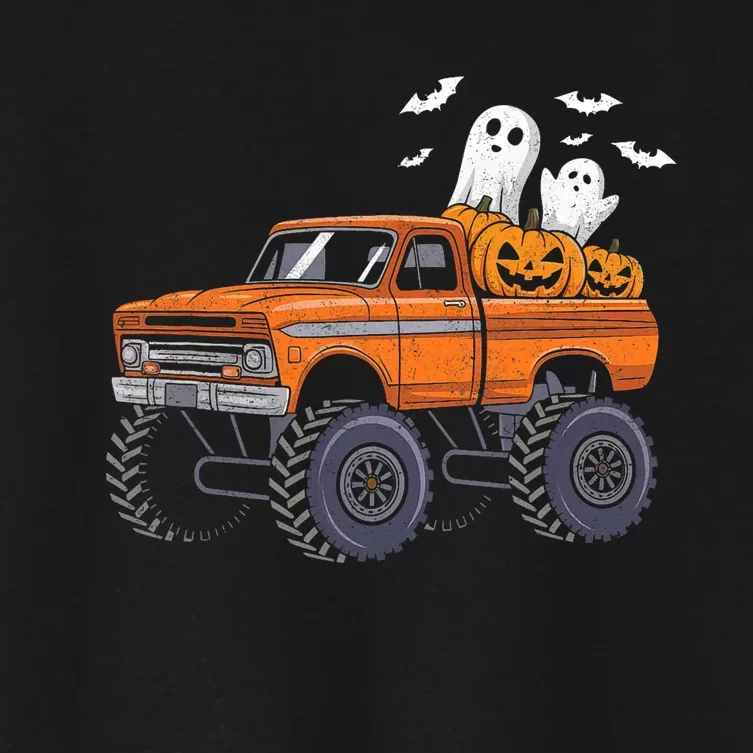 Halloween Monster Truck Ghost Pumpkin Women's Crop Top Tee