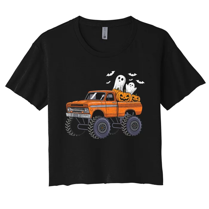 Halloween Monster Truck Ghost Pumpkin Women's Crop Top Tee