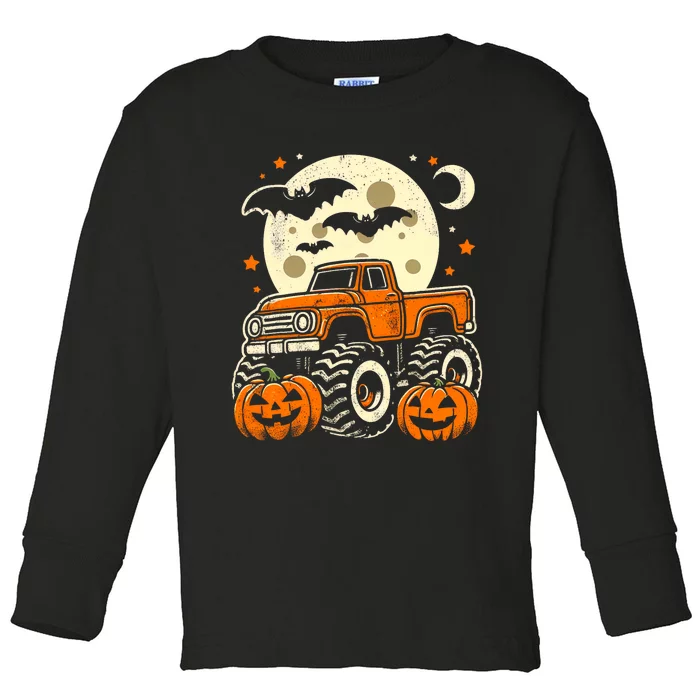 Halloween Monster Truck Pumpkin Halloween Toddler Long Sleeve Shirt