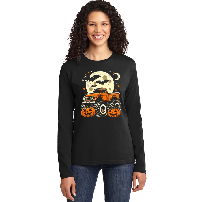 Halloween Monster Truck Pumpkin Halloween Ladies Long Sleeve Shirt