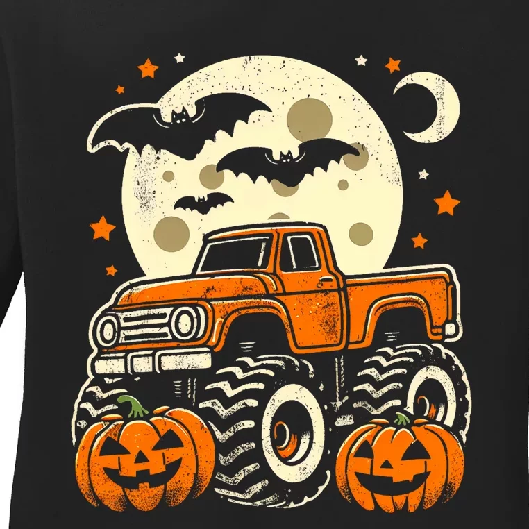 Halloween Monster Truck Pumpkin Halloween Ladies Long Sleeve Shirt