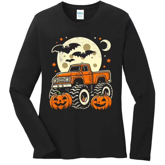 Halloween Monster Truck Pumpkin Halloween Ladies Long Sleeve Shirt