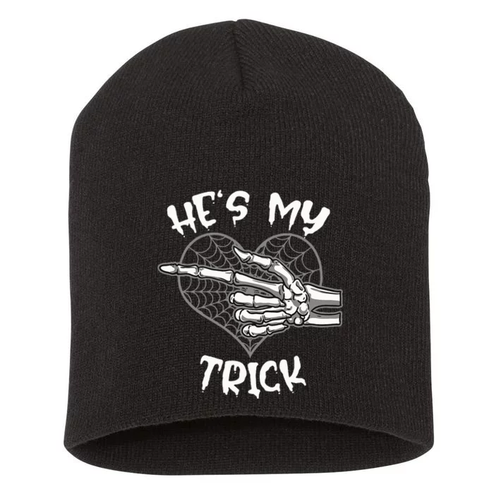 Hes My Trick Funny Halloween Matching Couple Girlfriend Short Acrylic Beanie