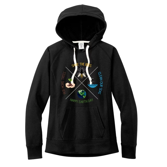 Hug More Trees Clean Seas Save Bees Earth Day Nature Lover Meaningful Gift Women's Fleece Hoodie