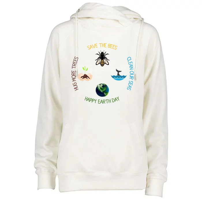 Hug More Trees Clean Seas Save Bees Earth Day Nature Lover Meaningful Gift Womens Funnel Neck Pullover Hood