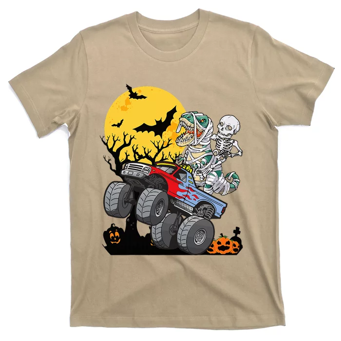 Halloween Monster Truck Pumpkin Mummy Dinosaur T Rex T-Shirt