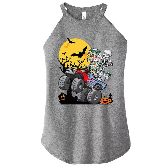 Halloween Monster Truck Pumpkin Mummy Dinosaur T Rex Women’s Perfect Tri Rocker Tank