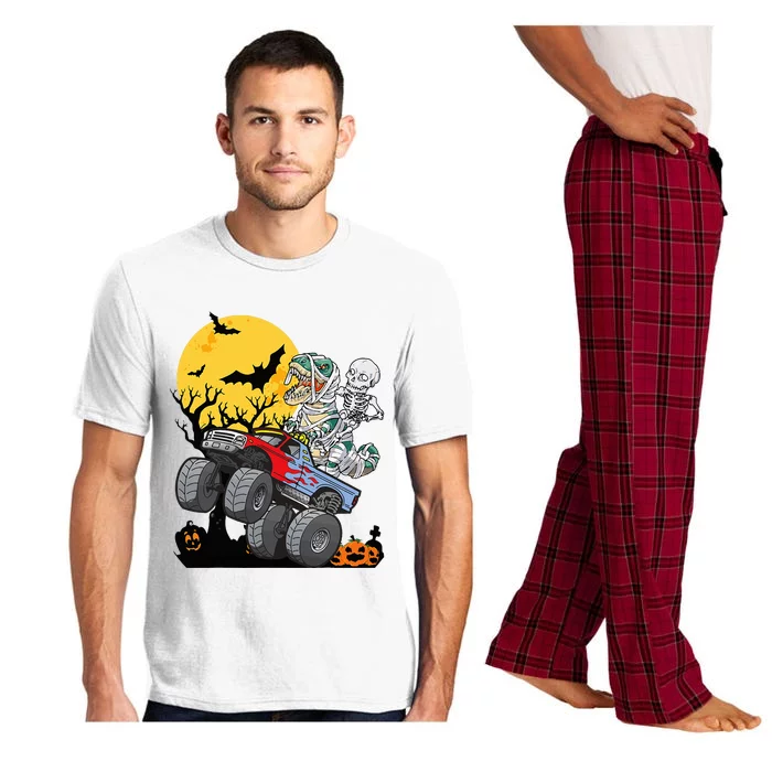 Halloween Monster Truck Pumpkin Mummy Dinosaur T Rex Pajama Set