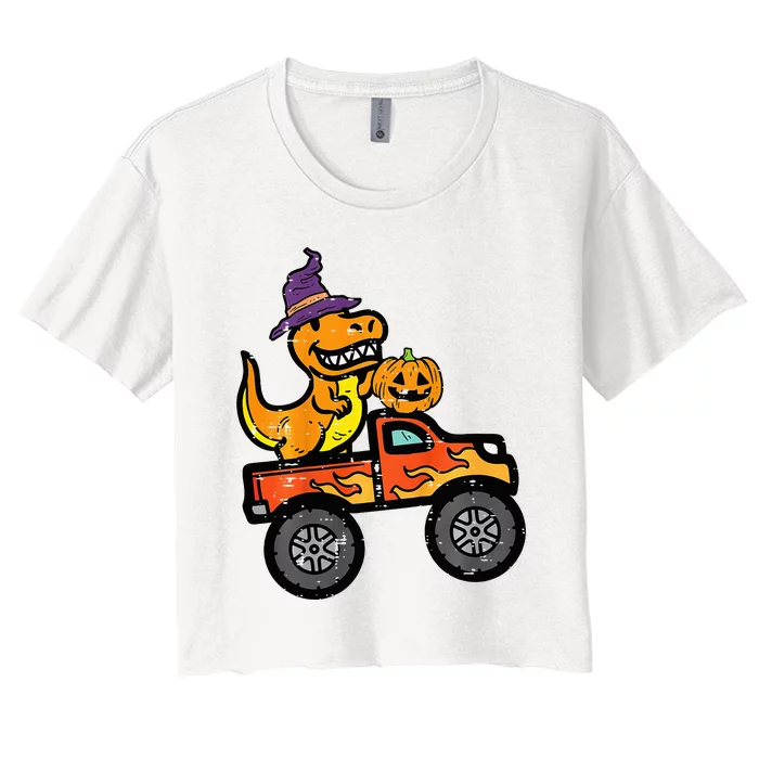 Halloween Monster Truck Dino Trex Costume Women's Crop Top Tee