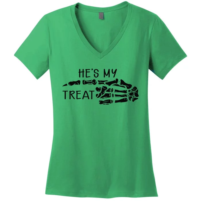 Hes My Treat Matching Couple Halloween Women's V-Neck T-Shirt