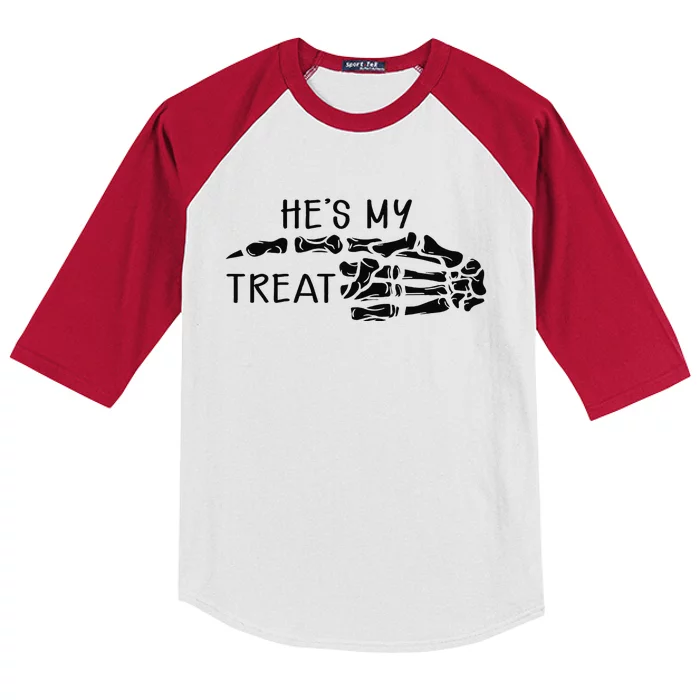 Hes My Treat Matching Couple Halloween Kids Colorblock Raglan Jersey