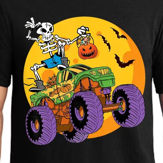 Halloween Monster Truck Skeleton Monster Trick Treat Gift Pajama Set