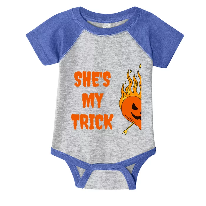 Hes My Treat Shes My Trick Halloween Matching Set Couples Gift Infant Baby Jersey Bodysuit