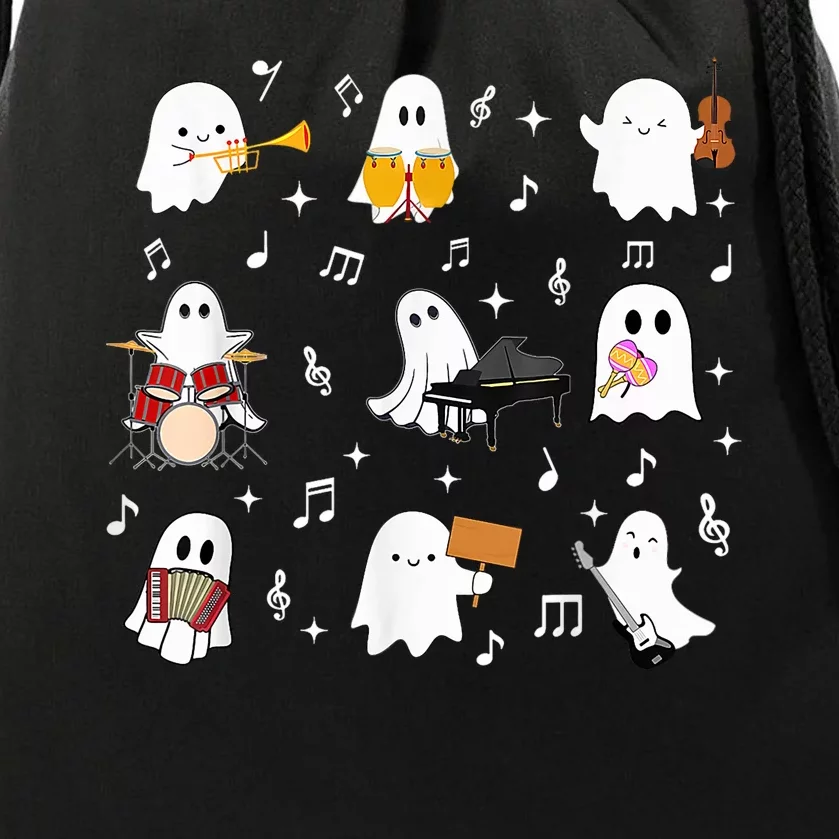 Halloween Music Teacher Ghost Playing Musical Instruments Drawstring Bag