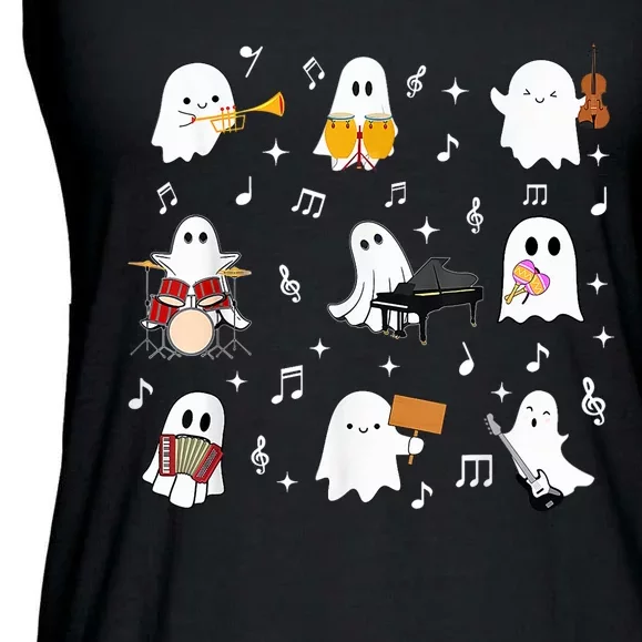 Halloween Music Teacher Ghost Playing Musical Instruments Ladies Essential Flowy Tank