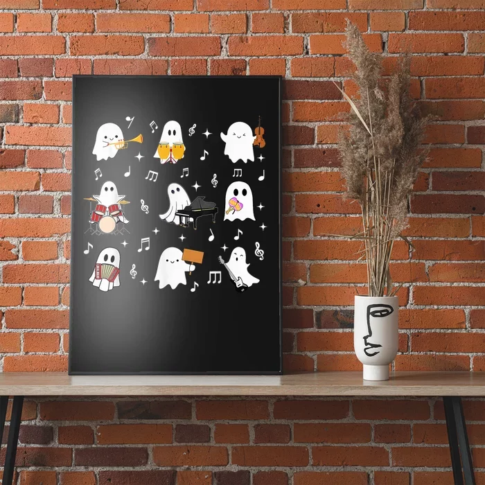 Halloween Music Teacher Ghost Playing Musical Instruments Poster