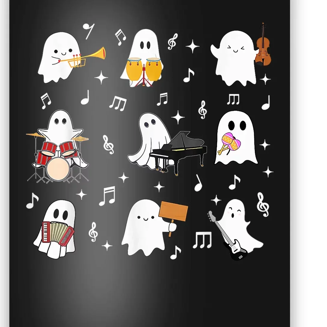 Halloween Music Teacher Ghost Playing Musical Instruments Poster