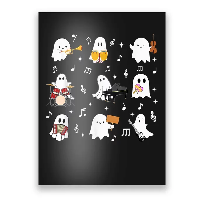 Halloween Music Teacher Ghost Playing Musical Instruments Poster