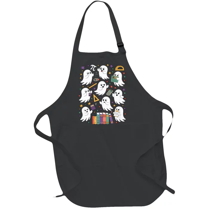 Halloween Math Teacher Ghost Math Teacher Spooky Halloween Full-Length Apron With Pocket