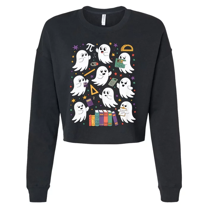 Halloween Math Teacher Ghost Math Teacher Spooky Halloween Cropped Pullover Crew