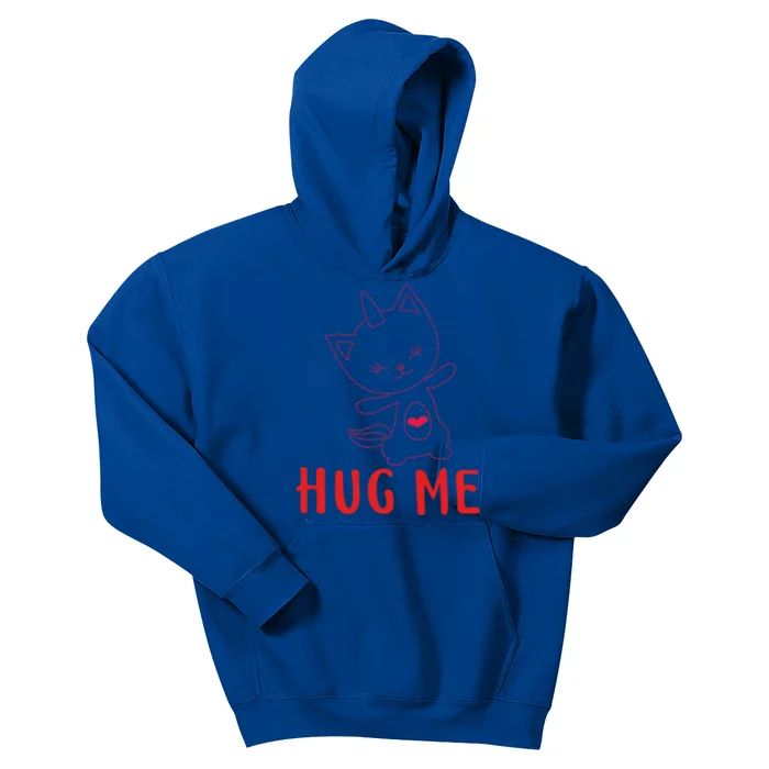 Hug Me Unicorn Cat Valentines Day Cat Unicorn Lovers Funny Gift Kids Hoodie