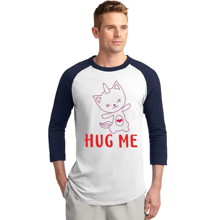 Hug Me Unicorn Cat Valentines Day Cat Unicorn Lovers Funny Gift Baseball Sleeve Shirt