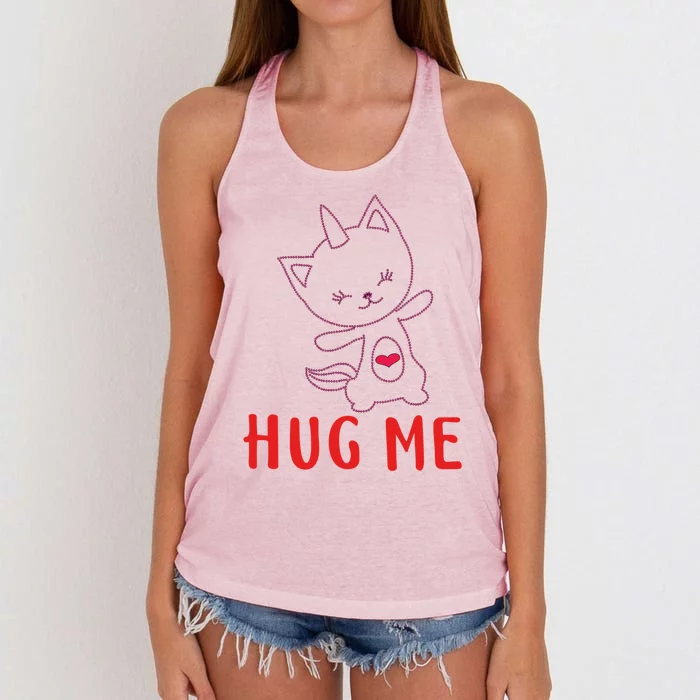 Hug Me Unicorn Cat Valentines Day Cat Unicorn Lovers Funny Gift Women's Knotted Racerback Tank