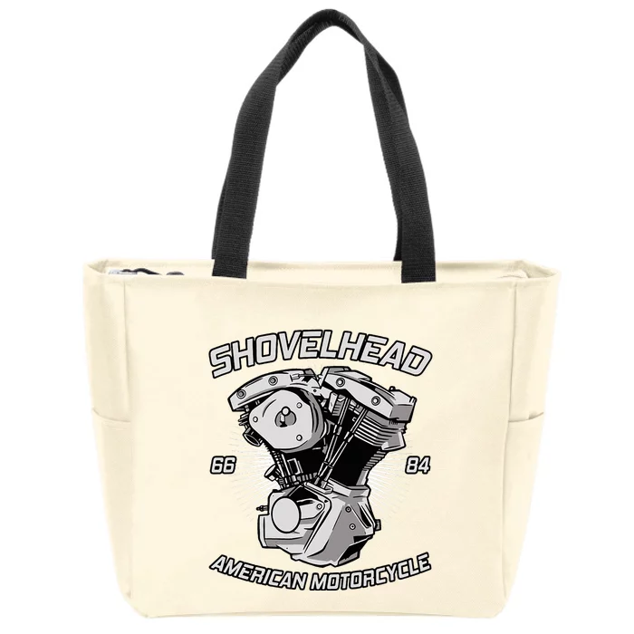 Hd Motorcycle Vtwin Shovelhead Engine Drawing Biker Zip Tote Bag