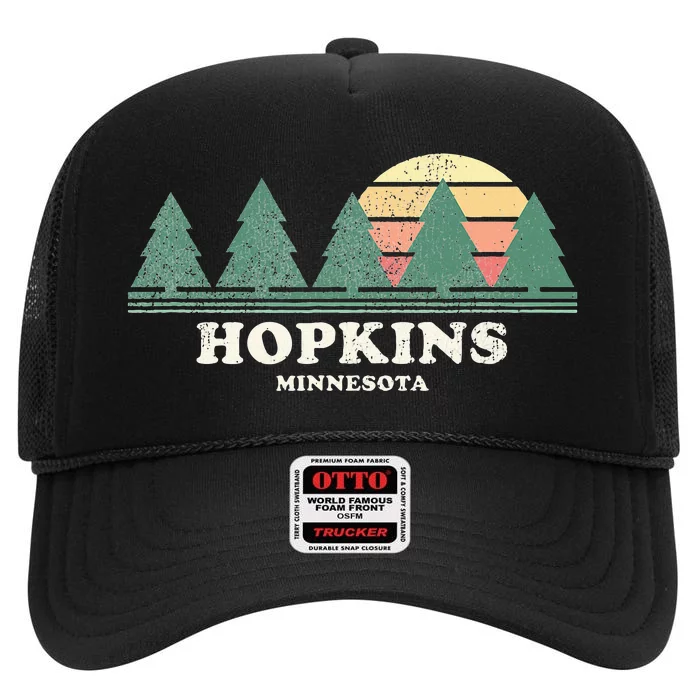 Hopkins Mn Vintage Throwback Retro 70s Design High Crown Mesh Trucker Hat