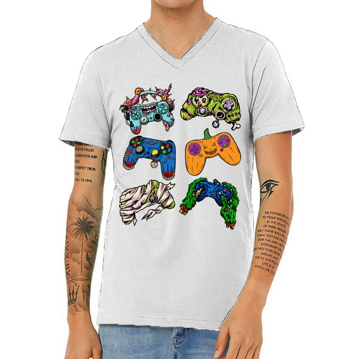 Halloween Monster Video Game Controllers V-Neck T-Shirt