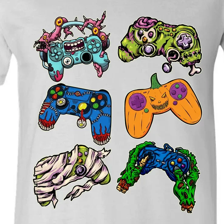 Halloween Monster Video Game Controllers V-Neck T-Shirt